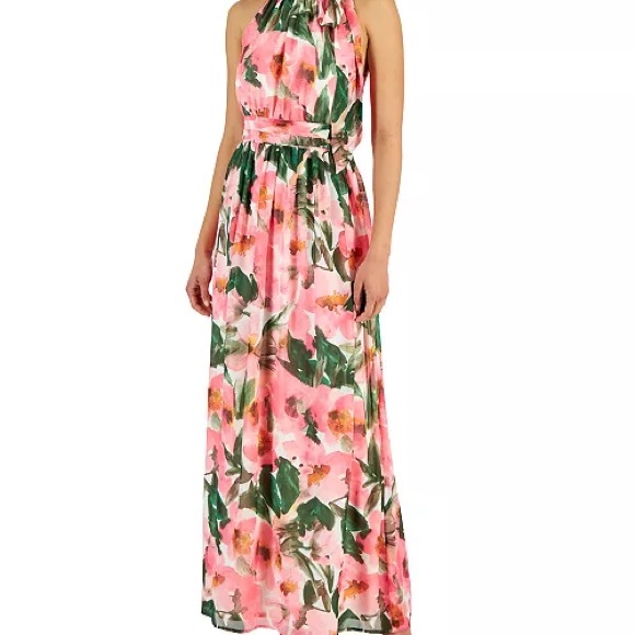 27. Anne Klein Pink and Green Floral Sleeveless Maxi Dress Size 16 - Picture 1 of 13